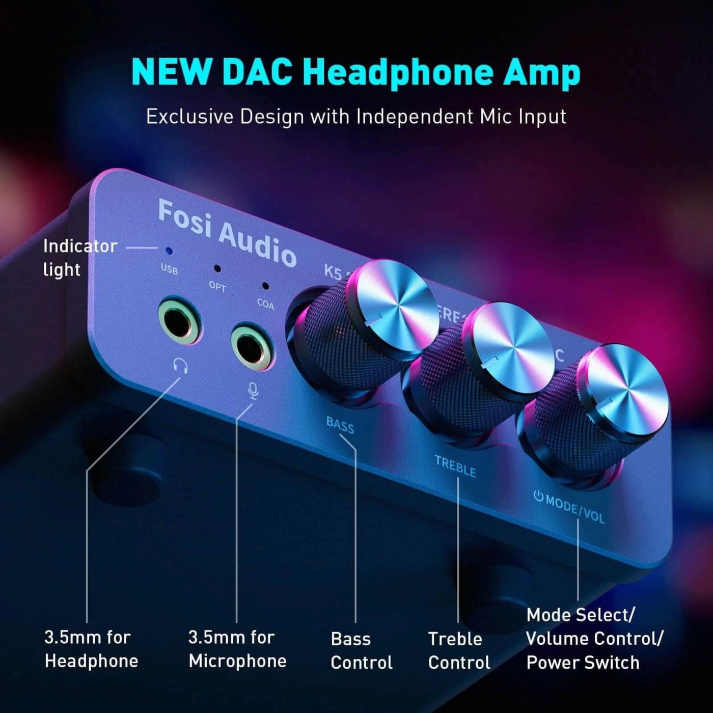 Fosi Audio K5 Pro Gaming-DAC och hörlursförstärkare
