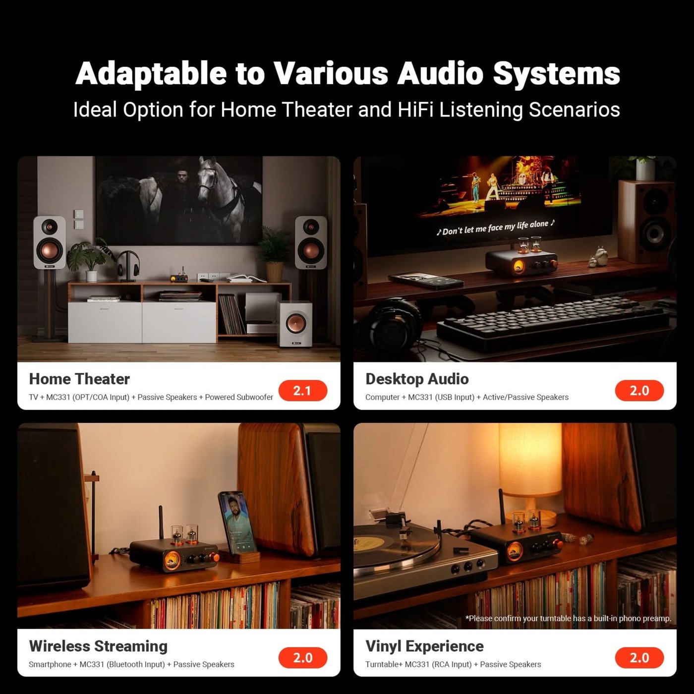 Fosi Audio MC331 hybridrörförstärkare med DAC och Bluetooth 2 × 105 W
