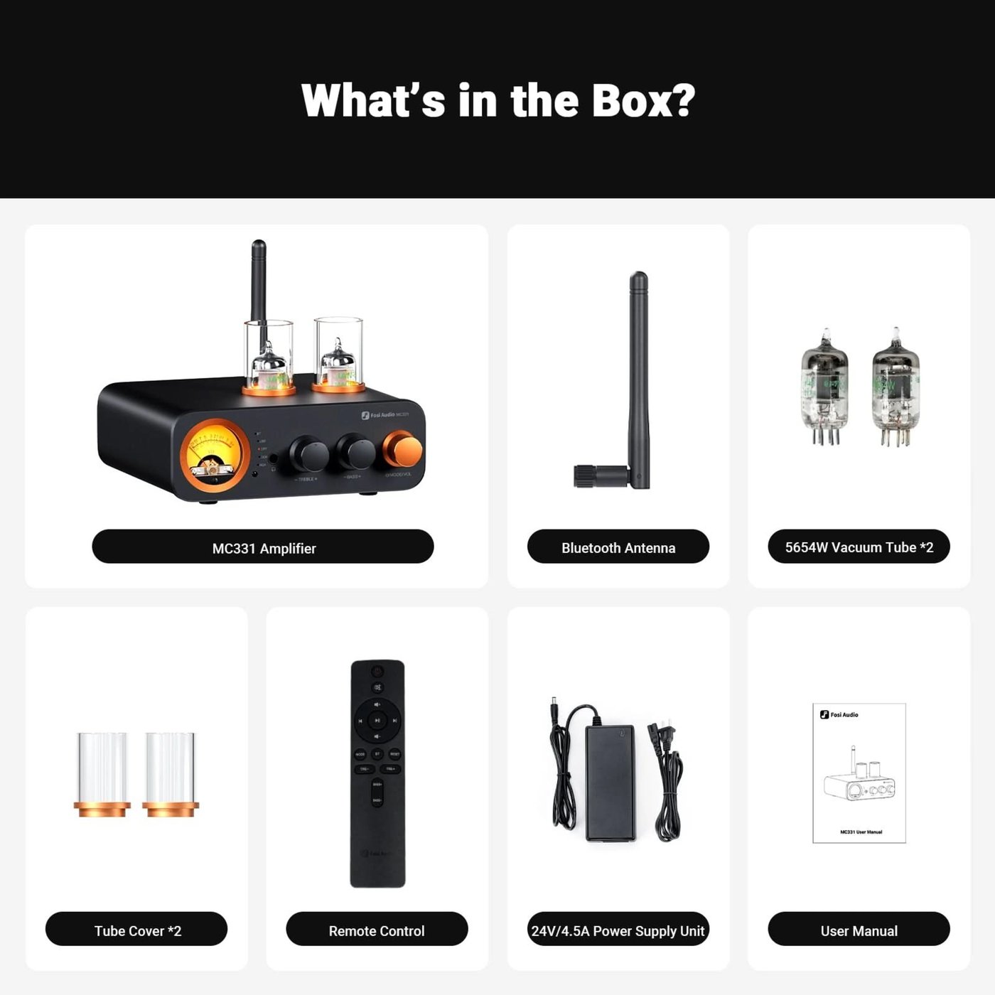Fosi Audio MC331 hybridrörförstärkare med DAC och Bluetooth 2 × 105 W