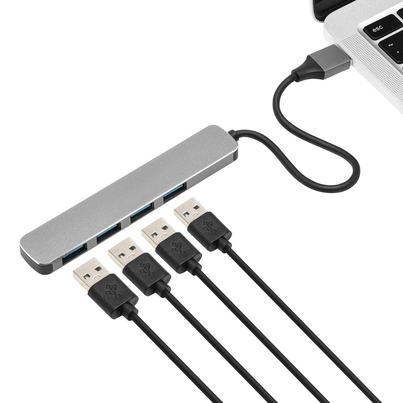 Plexgear USB-A-hubb CB222 med USB-A-anslutning 4-vägs