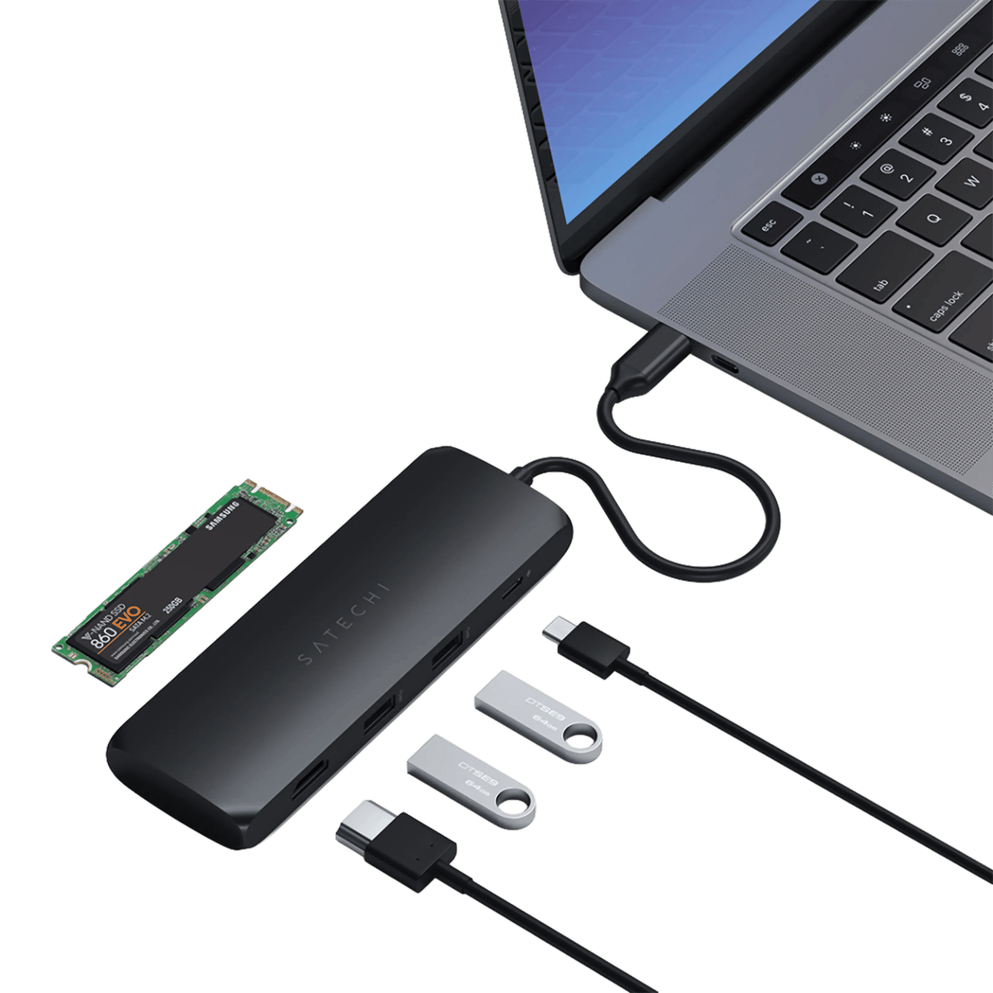 Satechi USB-C-multiadapter med SSD-plass Svart