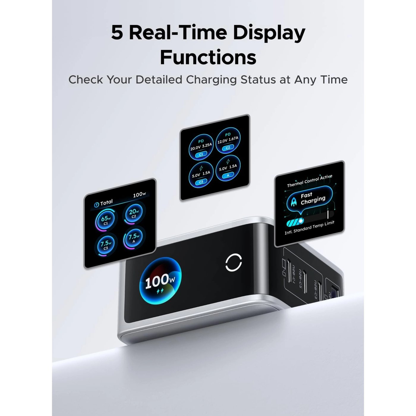 Ugreen Nexode Pro Smart Display 100 W GaN-laddare med 4 portar