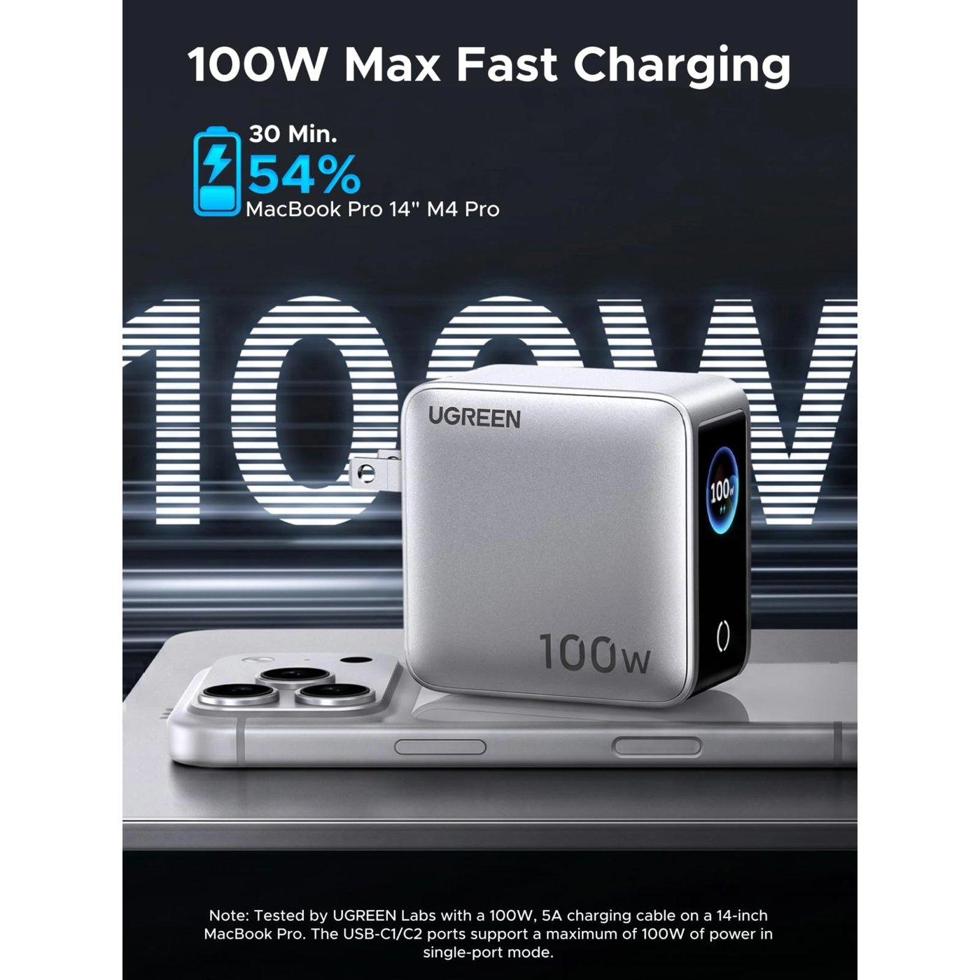 Ugreen Nexode Pro Smart Display 100 W GaN-laddare med 4 portar