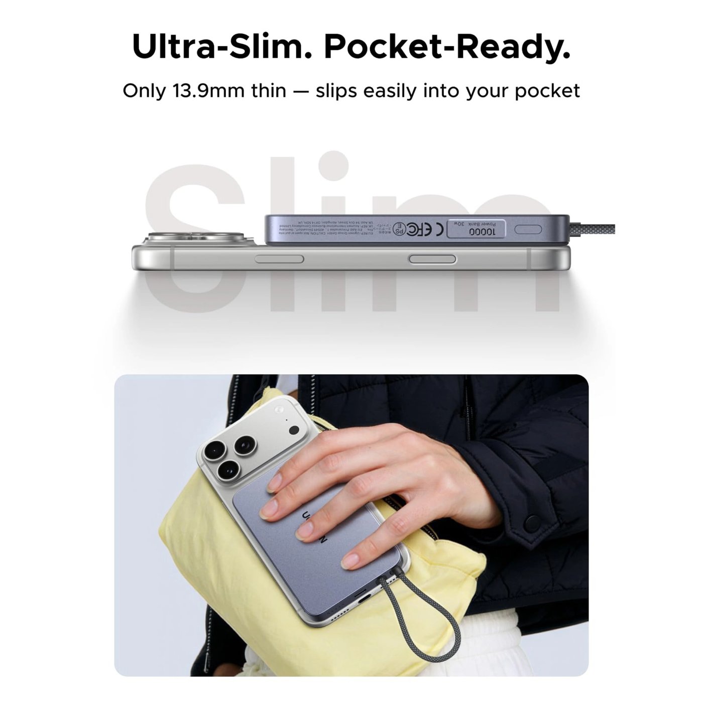 Ugreen MagFlow Air MagSafe-powerbank 10 000 mAh Grå