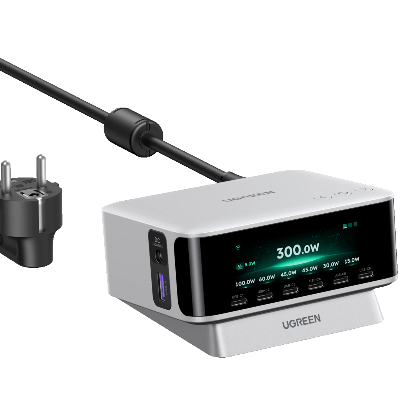 Ugreen Nexode Pro Smart Display 300 W skrivbordsladdare Starlight Grey