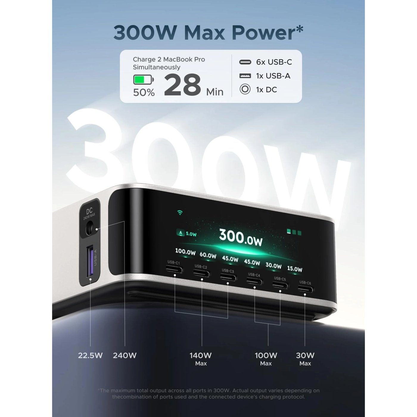 Ugreen Nexode Pro Smart Display 300 W skrivbordsladdare Starlight Grey