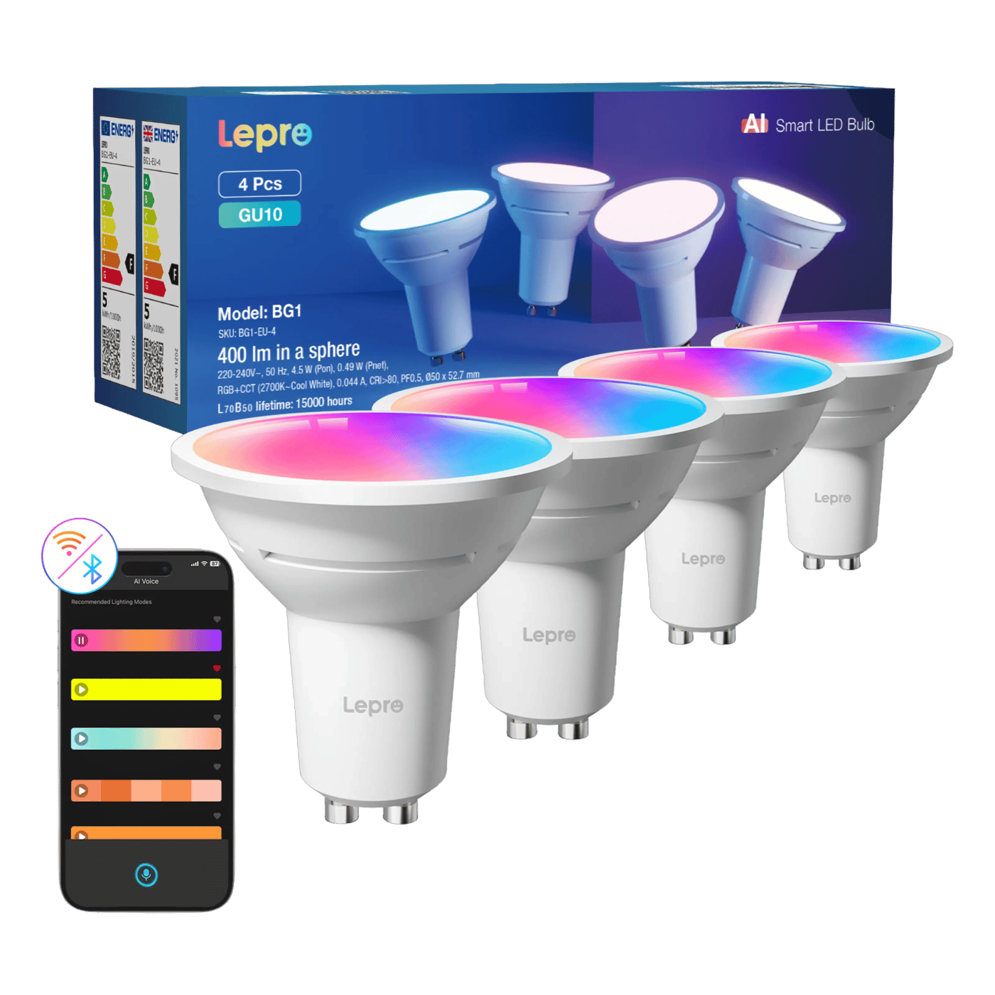 Lepro BG1 AI Smart Bulb GU10-lampe 4-pakning
