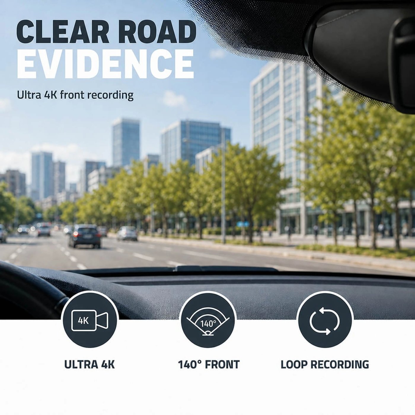 Nedis Dash Cam 4K med dubbelkamera, GPS och Wi-Fi Svart