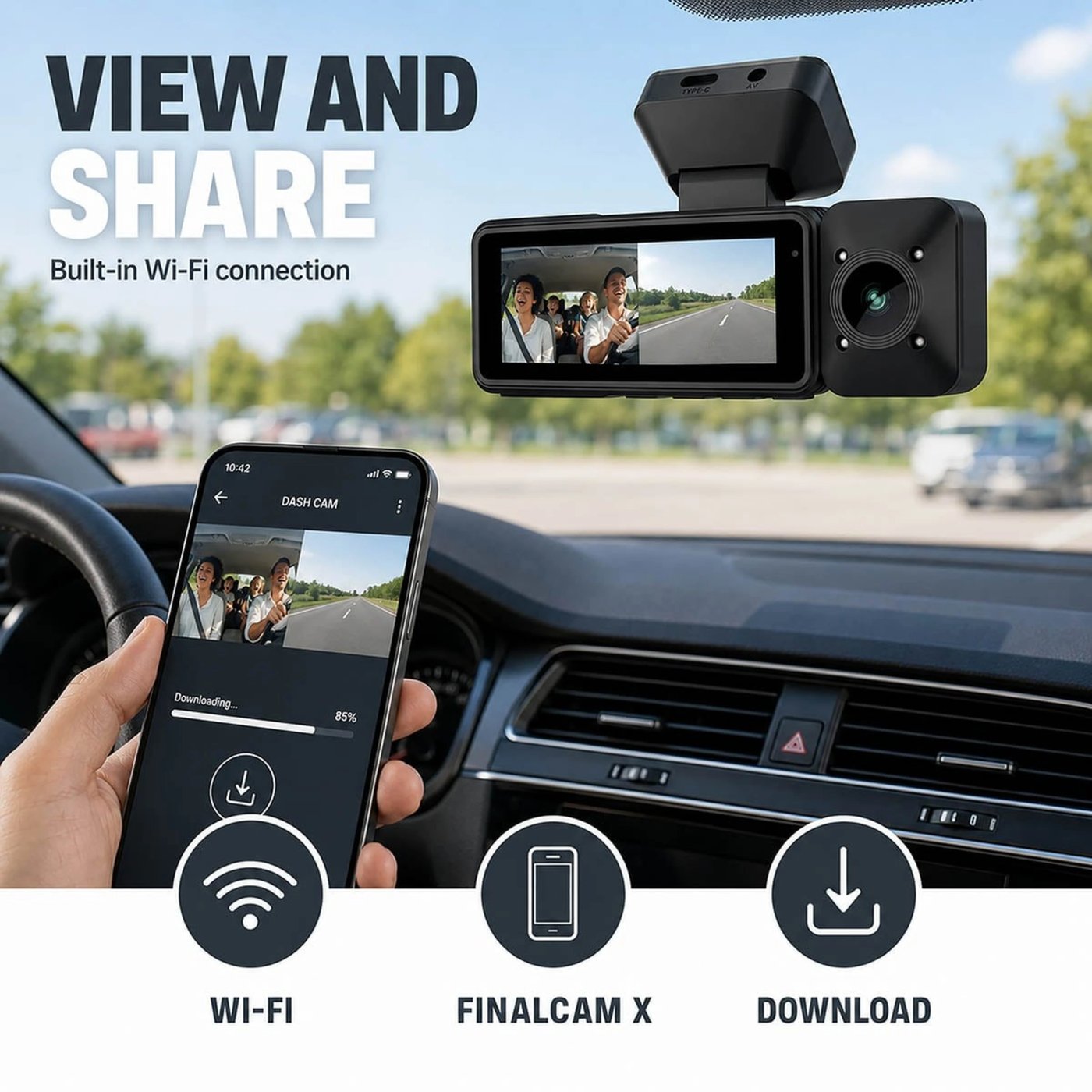 Nedis Dash Cam 4K med dubbelkamera, GPS och Wi-Fi Svart