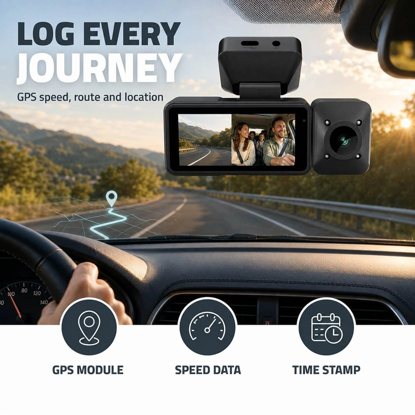 Nedis Dash Cam 4K med dubbelkamera, GPS och Wi-Fi Svart