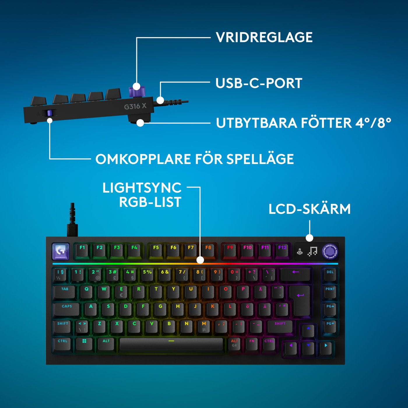 Logitech G G316 X 75 gamingtangentbord Svart