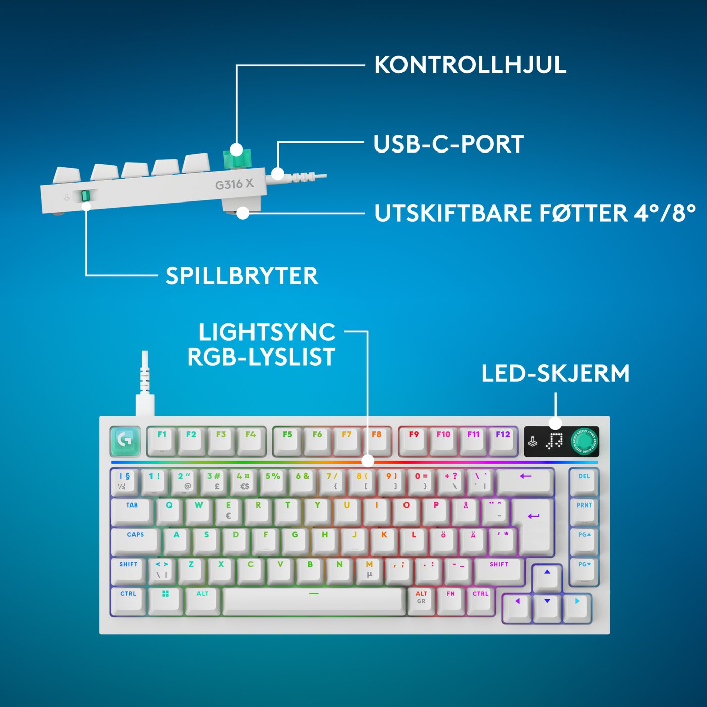 Logitech G G316 X 75 gamingtastatur Hvit