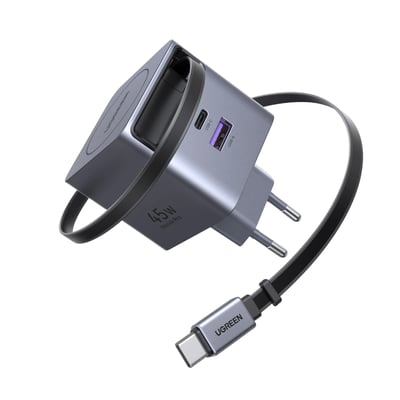 Ugreen Nexode 45 W GaN-snabbladdare med utdragbar USB-C-kabel