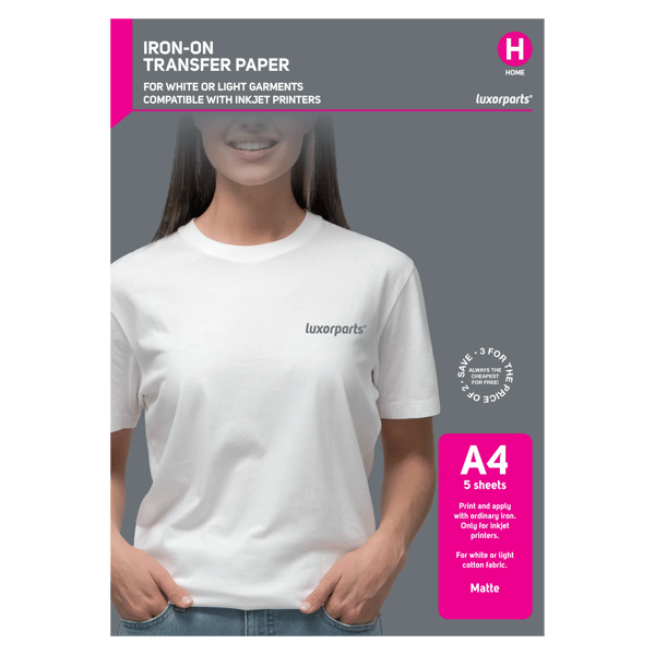 Luxorparts Textiltransfer för ljusa plagg A4 5-pack
