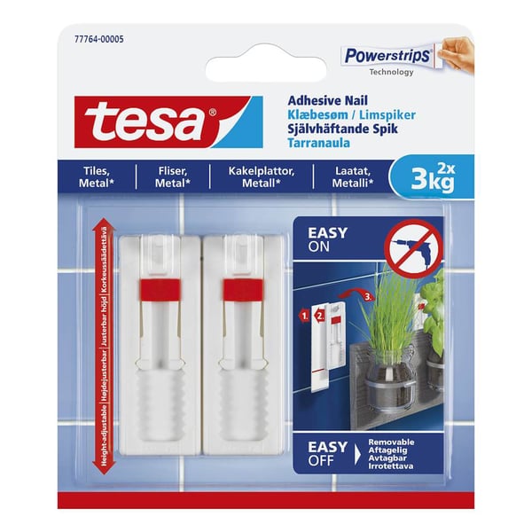 Tesa Justerbar häftspik för kakel och metall 3 kg 2-pack