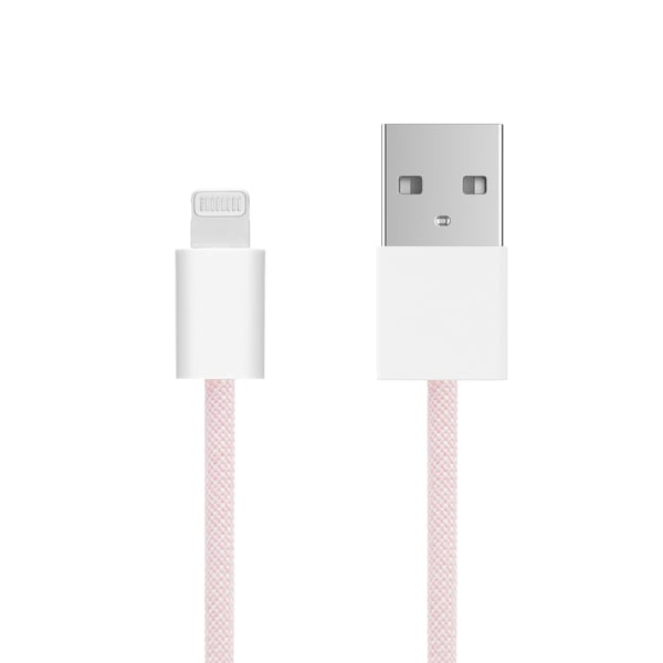 Linocell Flätad USB-A- till Lightning-kabel Rosa 1 m