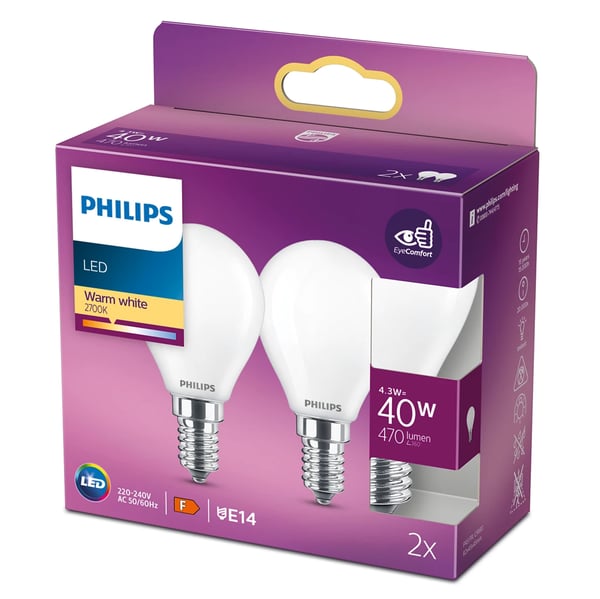 LED-lampa klot frostad E14 470 lm 2-pack
