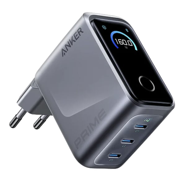Anker Prime Charger 160 W – USB-C-laddare med 3 portar och display