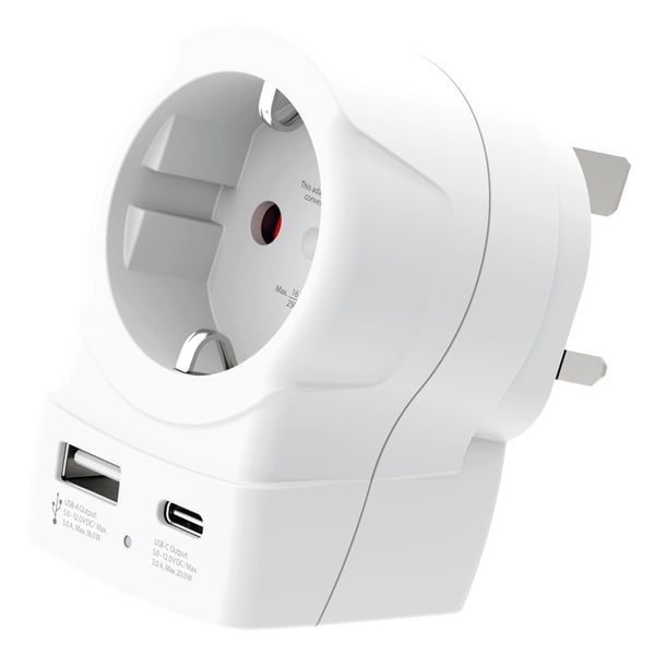 Skross Reseadapter Europa till UK USB AC PD 20W