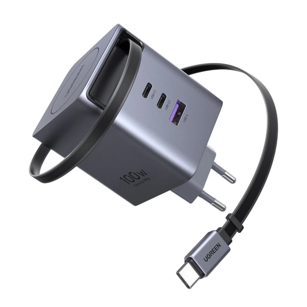 Ugreen Nexode 100 W GaN-snabbladdare med utdragbar USB-C-kabel
