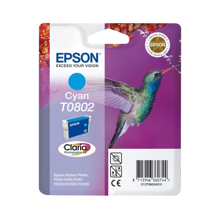 Epson T0802 Bläckpatron Cyan | Kontor - Skrivare & tillbehör - Bläckpatroner - Epson | GameStuff