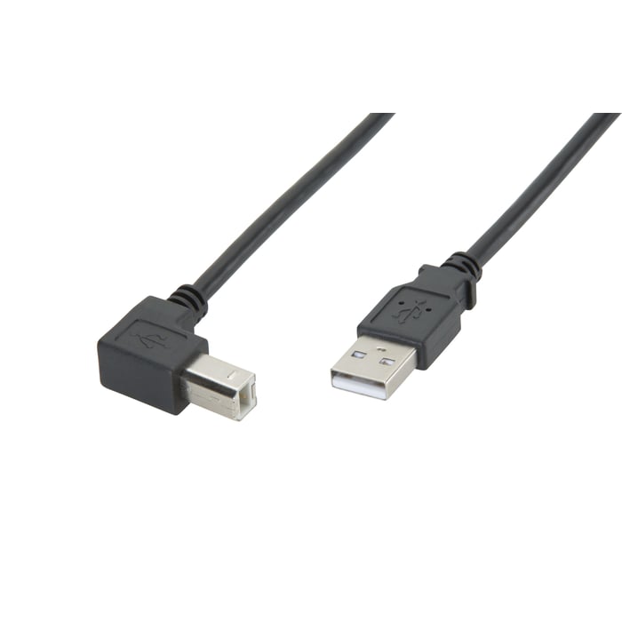 USB-B-kabel med vinklad kontakt 1,0 m. USB 2.0-kabel