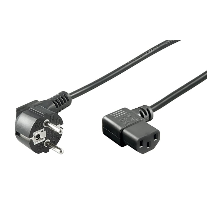 Apparatkabel C13 med vinklet kontakt, svart 3 m