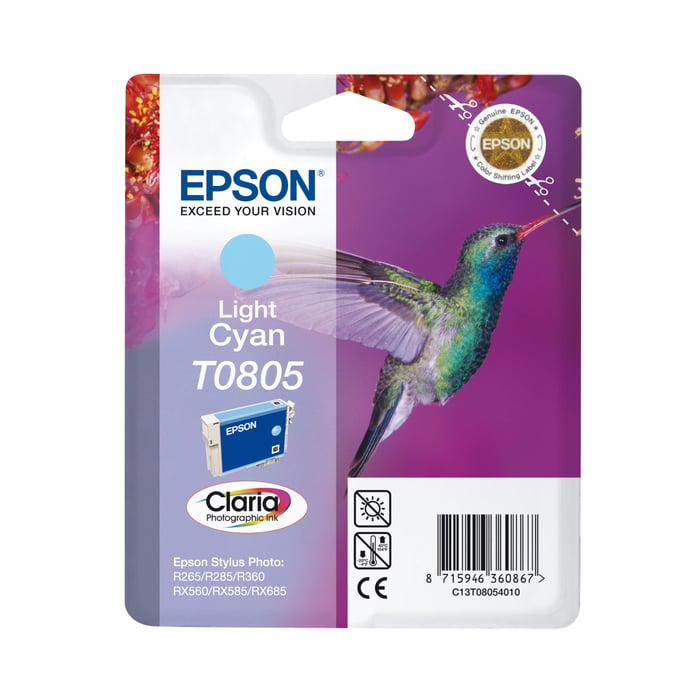 Epson T0805 Bläckpatron Ljus cyan | Kontor - Skrivare & tillbehör - Bläckpatroner - Epson | GameStuff