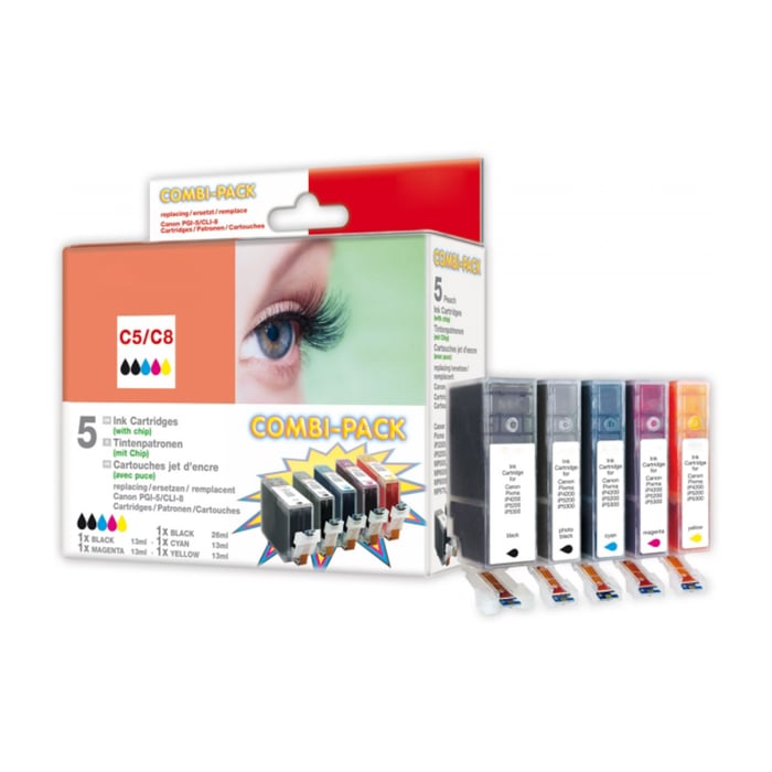 Peach PGI-5 och CLI-8 Bläckpatron 5-pack | Kontor - Skrivare & tillbehör - Bläckpatroner - Canon | GameStuff