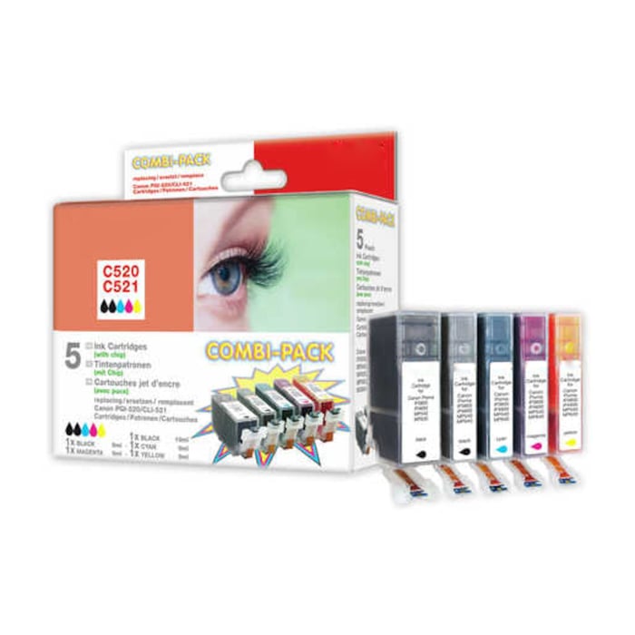 Peach PGI-520 och CLI-521 Bläckpatron 5-pack | Kontor - Skrivare & tillbehör - Bläckpatroner - Canon | GameStuff
