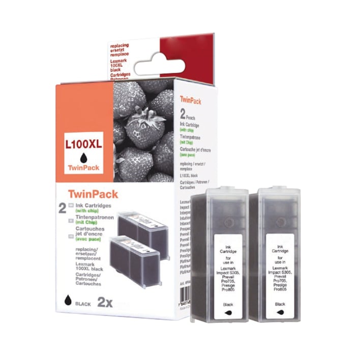 Peach Lexmark 100 Bläckpatron Svart 2-pack | Kontor - Skrivare & tillbehör - Bläckpatroner - Lexmark | GameStuff