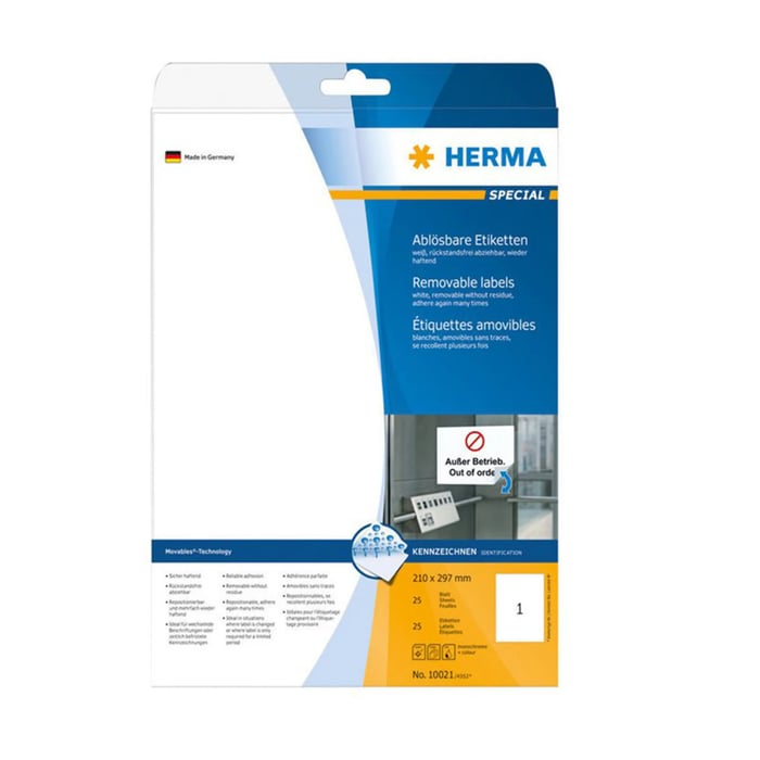 Herma Selvklebende skriverpapir, A4, 25-pakning Midlertidig