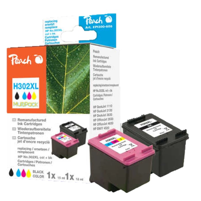 Peach Blekkpatron tilsvarer HP 302XL 2-pk.