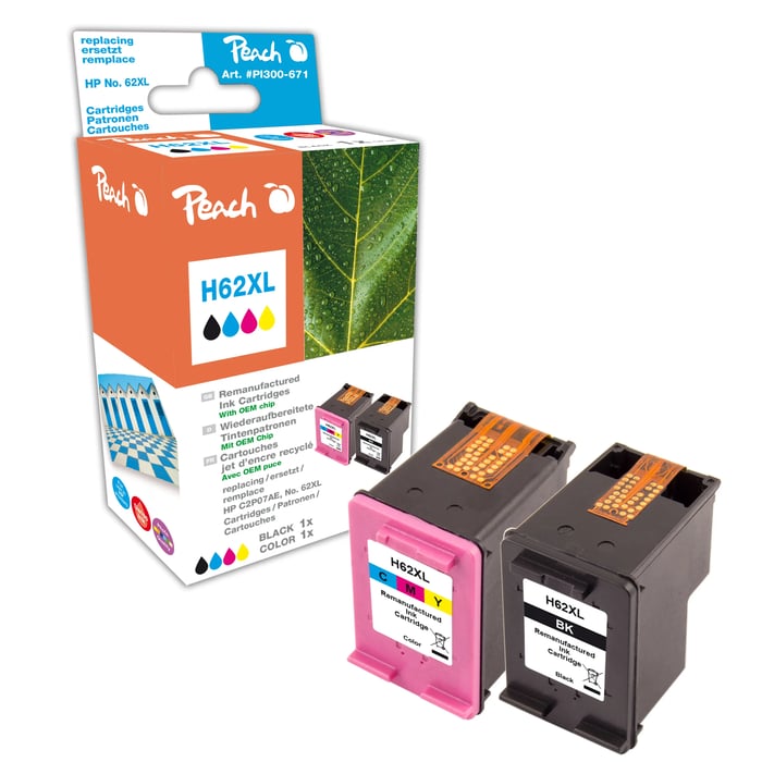 Peach Bläckpatron motsvarar HP 62XL 2-pack