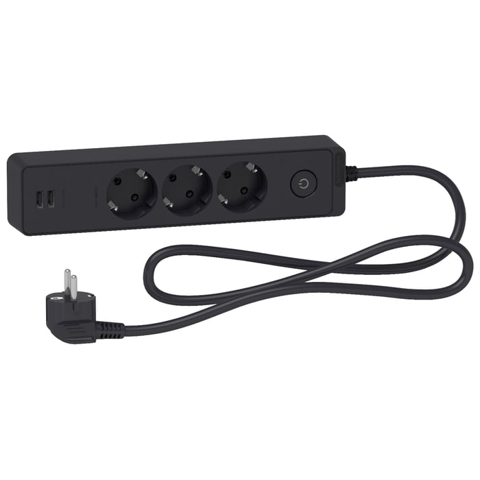 Schneider Electric Grenuttag med brytare och USB-uttag 3-vägs Svart
