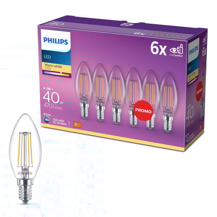 Philips LED-lampa Kron LED E14 470 lm 6-pack | Belysning & lampor - Ljuskällor - E14-lampor | GameStuff