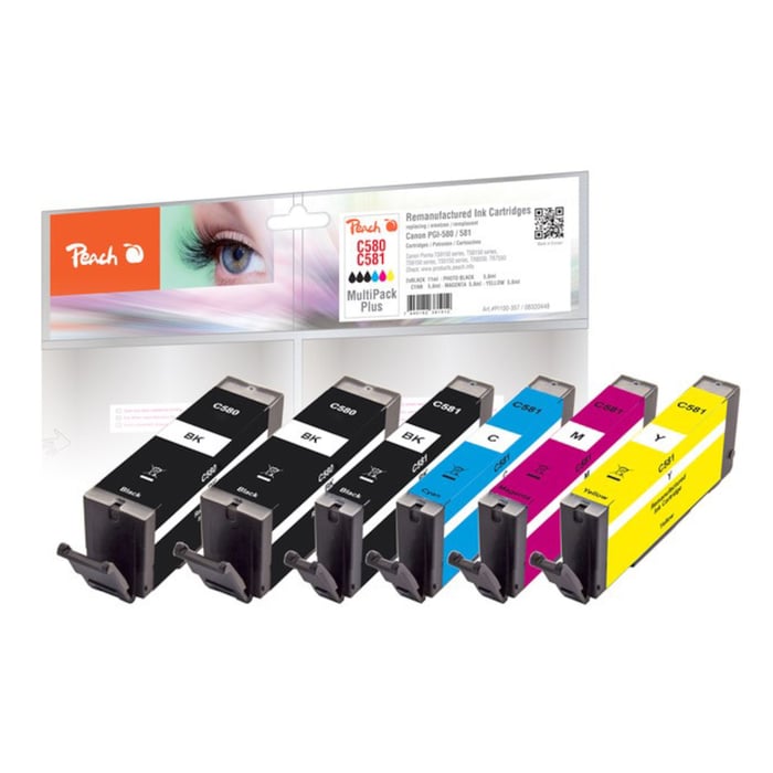 Peach PGI-580 och CLI-581 Bläckpatron 5(+1)-pack | Kontor - Skrivare & tillbehör - Bläckpatroner - Canon | GameStuff
