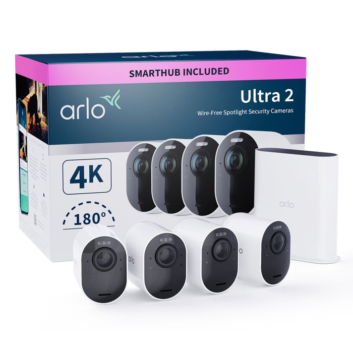 Arlo Ultra 2 Spotlight Trådlös Övervakningskamera 4-pack | Säkerhet & övervakning - Kameraövervakning - Övervakningskameror - Batteridrivna övervakningskameror | GameStuff
