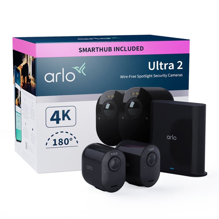 Arlo Ultra 2 Spotlight Trådlös Övervakningskamera 2-pack | Säkerhet & övervakning - Kameraövervakning - Övervakningskameror - Batteridrivna övervakningskameror | GameStuff