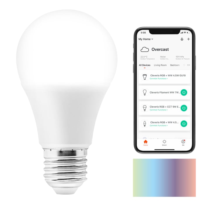 Cleverio Smart E27 RGB LED-lampa 806 lm | Belysning & lampor - Smart belysning - Cleverio smarta lampor | GameStuff