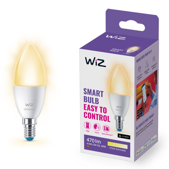 WiZ Varmhvit C37 Smart LED-pære E14 470 lm