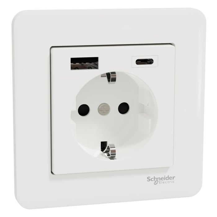 Schneider Electric Exxact Jordat vägguttag med USB-portar | El & verktyg - Starkström - Vägguttag | GameStuff