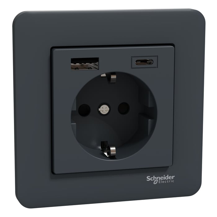 Schneider Electric Exxact Jordet vegguttak med USB-porter