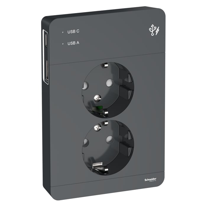 Schneider Electric Exxact Jordat vägguttag med USB-portar | El & verktyg - Starkström - Vägguttag | GameStuff