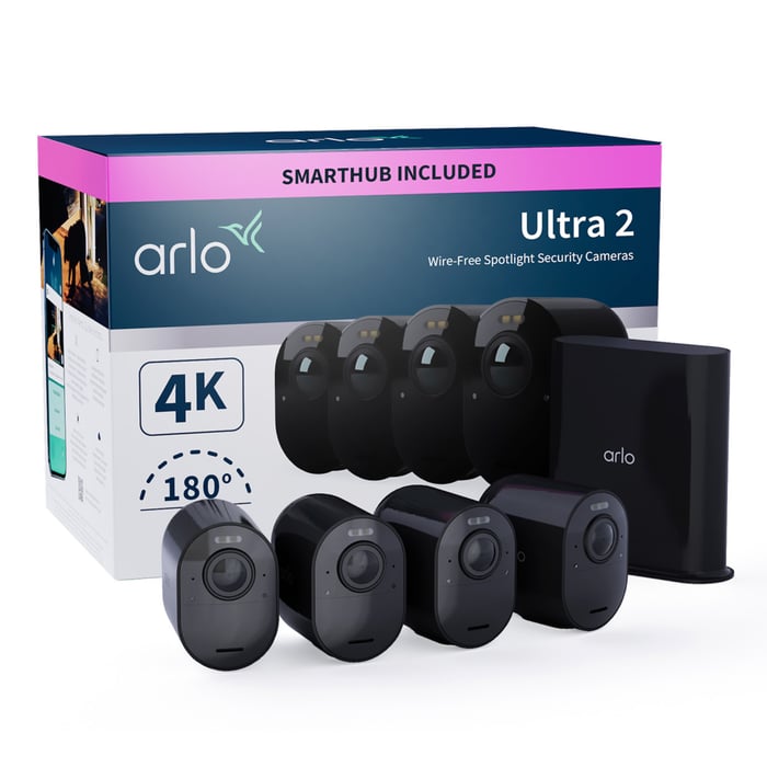 Arlo Ultra 2 Spotlight Trådlös Övervakningskamera 4-pack | Säkerhet & övervakning - Kameraövervakning - Övervakningskameror - Batteridrivna övervakningskameror | GameStuff