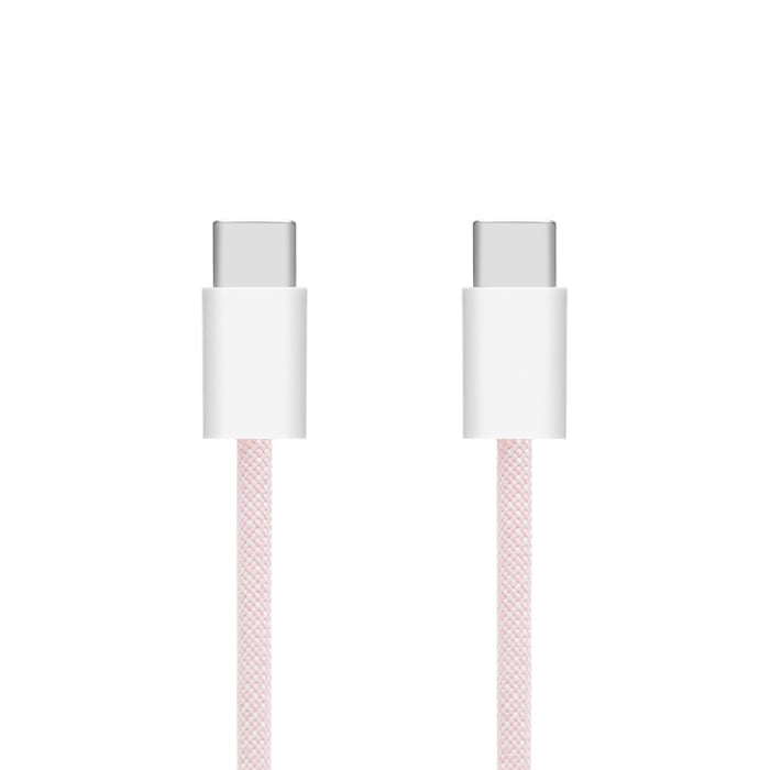Linocell Flätad USB-C- till USB-C-kabel 60W Rosa 1 m
