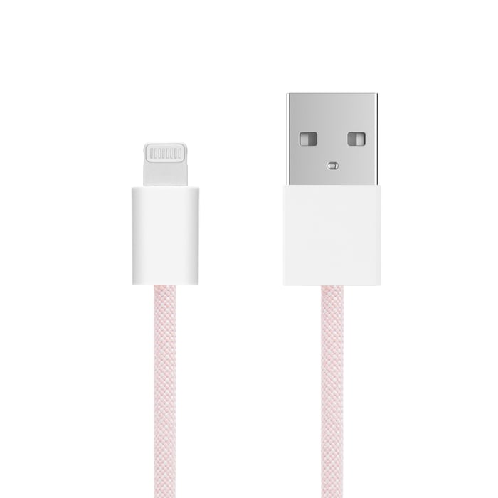 Linocell Flätad USB-A- till Lightning-kabel Rosa 1 m