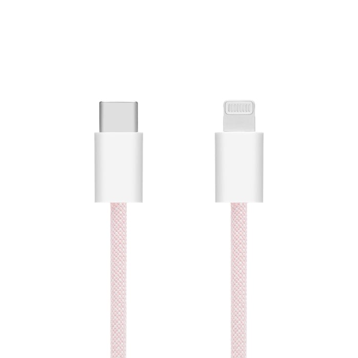 Linocell Flätad USB-C- till Lightning-kabel Rosa 2 m