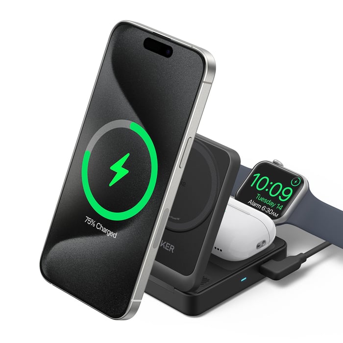 Anker MagGo Trådlös och vikbar 3-i-1-laddstation | Mobilt - Mobilladdare - Magsafe-laddare | GameStuff