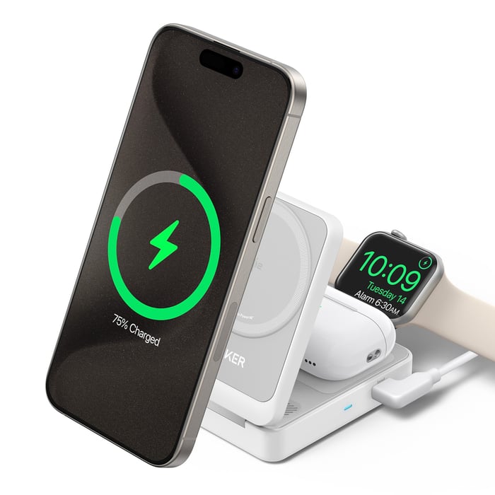 Anker MagGo Trådlös och vikbar 3-i-1-laddstation | Mobilt - Mobilladdare - Magsafe-laddare | GameStuff